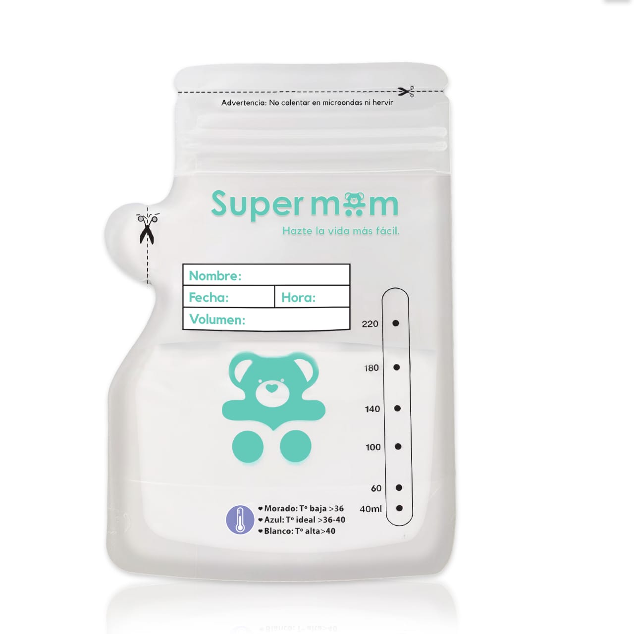 Bolsas para almacenar leche materna con abre fácil y sensor rango temperatura, 220ml, 50 unidades